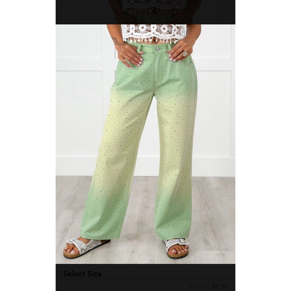 POL Pants pol jeans 100% cotton pants womens small size 2-4 LIME mineral washed